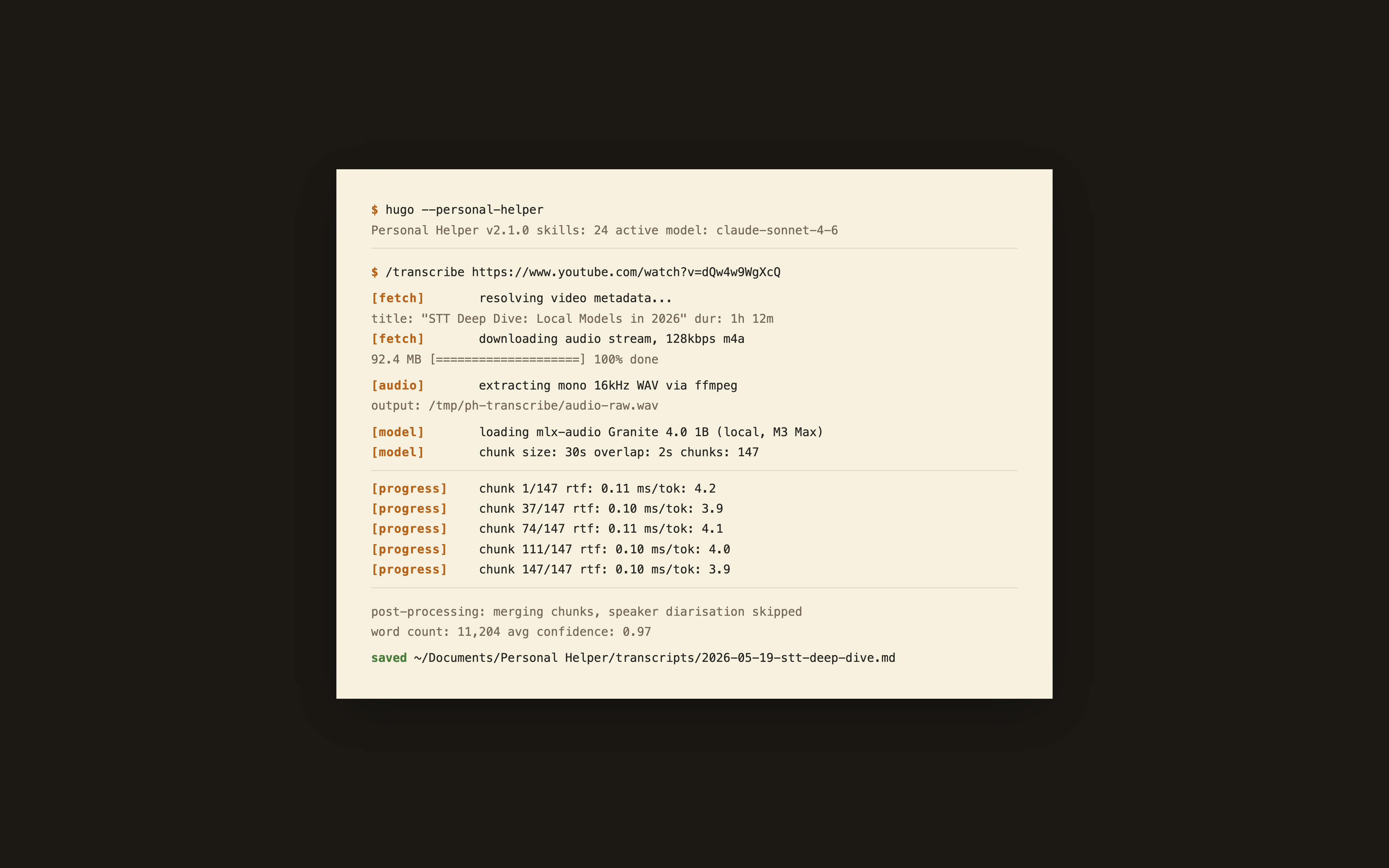 /transcribe converting a local audio file to markdown